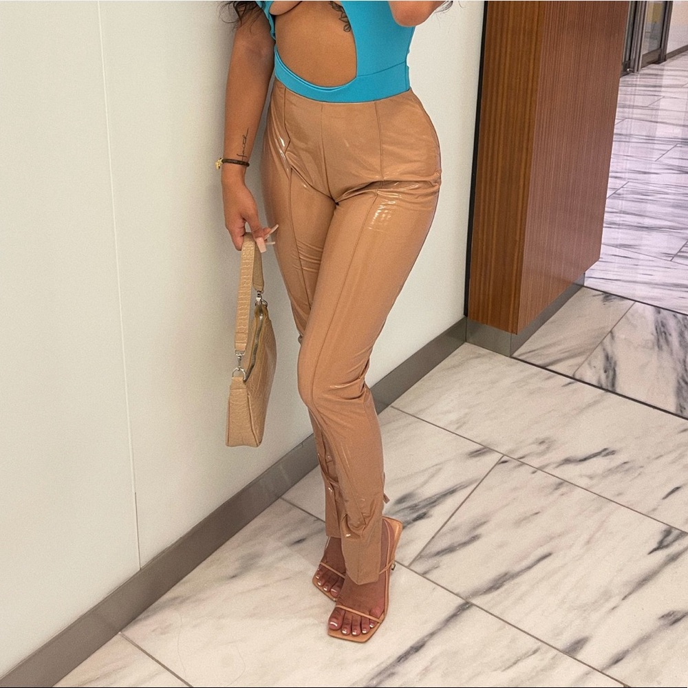 Faux leather tan pants size xs